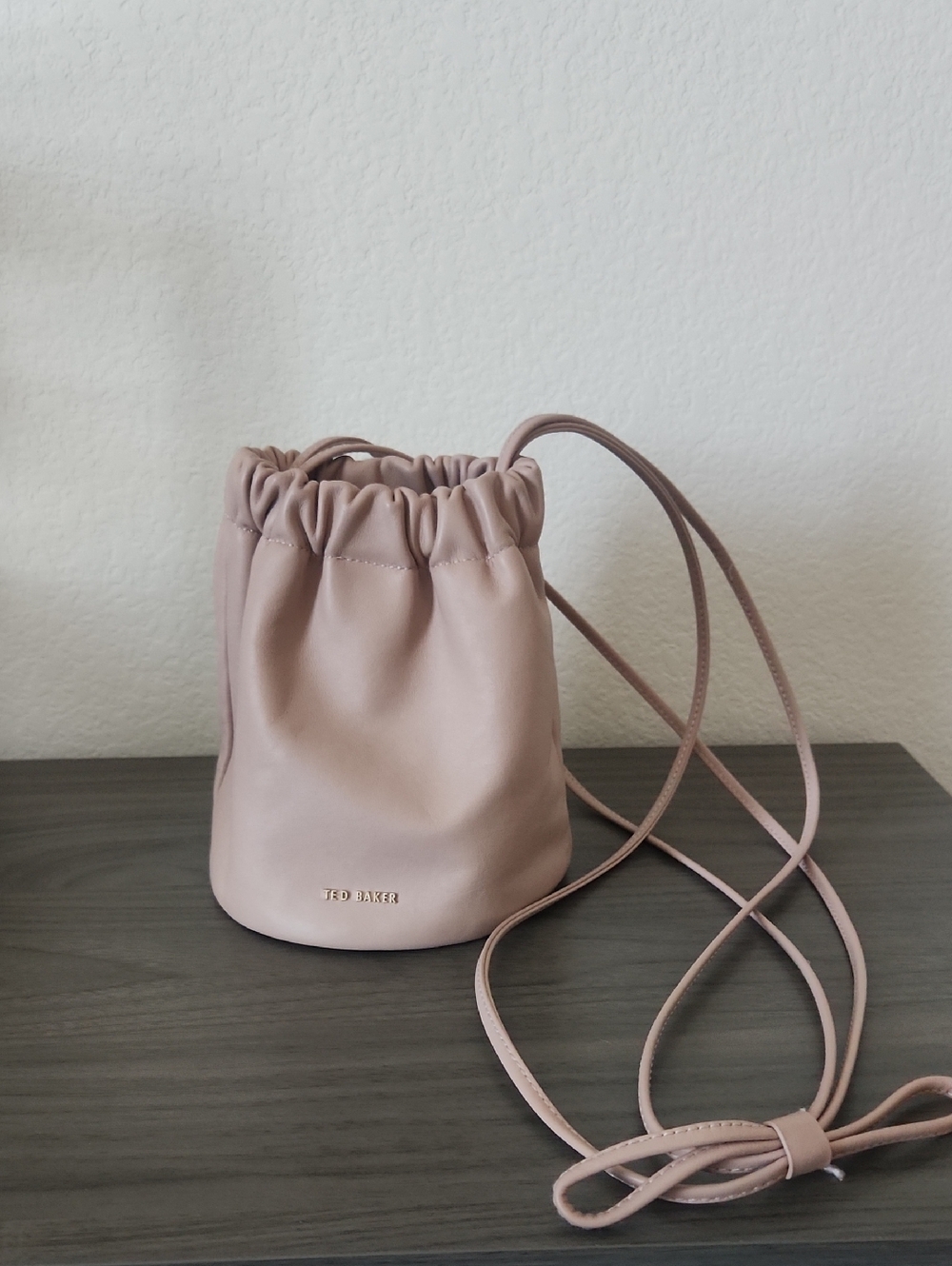 Ted Baker Dusty Blush Pink Drawstring Mini Bucket Bag